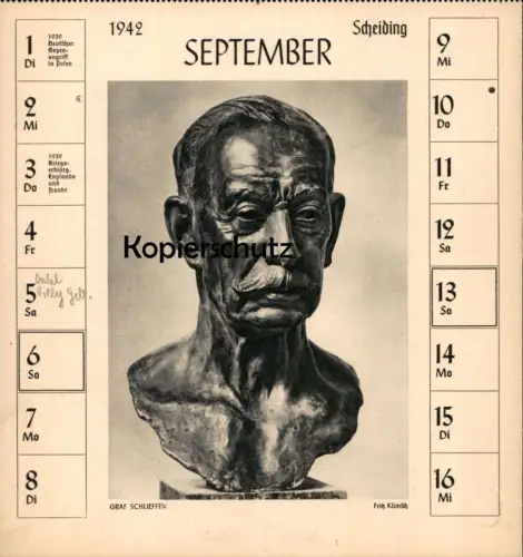 ALTE POSTKARTE FRITZ KLIMSCH 1942 BÜSTE GRAF SCHLIEFFEN DEUTSCHE PLASTIK Bildhauer sculpteur sculptor AK cpa postcard