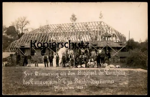 ALTE POSTKARTE REINHARDTSGRIMMA ERINNERUNG RICHTFEST TURNHALLE TURNVEREINS 1924 ARCHITEKTUR architecture Glashütte AK