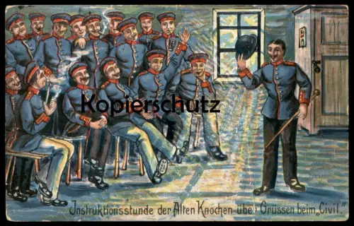 ALTE POSTKARTE INSTRUKTIONSSTUNDE DER ALTEN KNOCHEN ÜBER GRÜSSEN IN CIVIL REKRUTEN SOLDATEN VERLAG NOEVER DRESDEN AK cpa