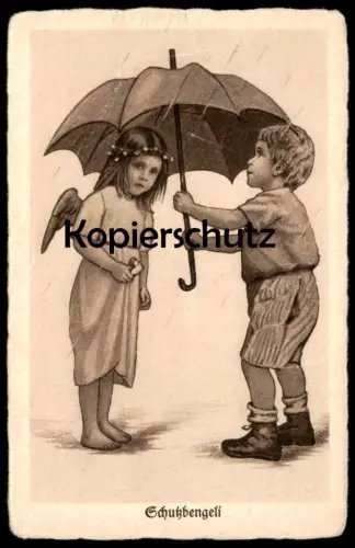 ALTE KÜNSTLER POSTKARTE SCHUTZBENGELI SCHUTZENGEL META LÖWE KINDER ENGEL enfants children guardian angel