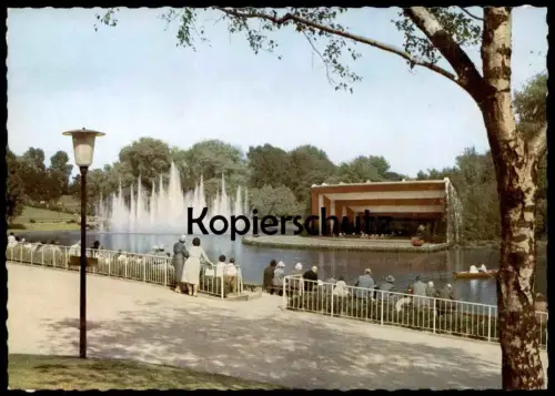 ÄLTERE POSTKARTE DORTMUND BUNDESGARTENSCHAU 1959 GROSSES WASSERKONZERT IM BUSCHMÜHLENTEICH BUGA Park Ansichtskarte