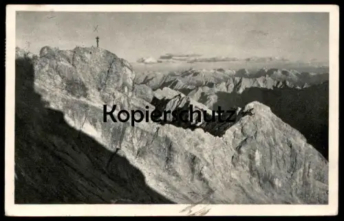 ALTE POSTKARTE BEI SONNENUNTERGANG AUF DER ZUGSPITZE GEGEN OSTEN MÜNCHNER HAUS SEKTION MÜNCHEN STEMPEL SCHNEEFERNERHAUS
