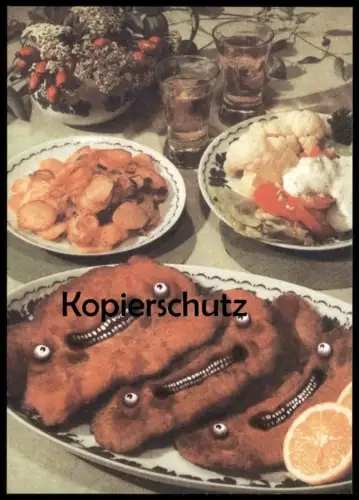 ÄLTERE POSTKARTE PANIERTES SCHNITZEL MIT AUGEN Schnitzelteller cutlet escalope panée Ansichtskarte AK cpa postcard