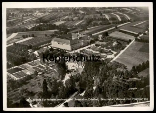 ALTE POSTKARTE KLOSTER DER FRANZISKANERINNEN UND SANATORIUM ERLENBAD VOM FLUGZEUG OBERSASBACH SASBACH BEI ACHERN ORTENAU
