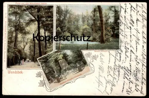 ALTE POSTKARTE WANDSBEK PARTIE AUS DEM WANDSBEKER GEHÖLZ MARIEN-ANLAGEN MATHIAS CLAUDIUS DENKMAL HAMBURG Ansichtskarte