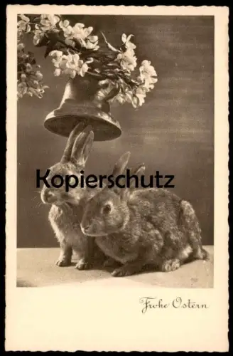 ALTE POSTKARTE FROHE OSTERN KANINCHEN GLOCKE Ostern Easter Hasen Schwarz-Weiss Foto Photo rabbit lapin AK cpa postcard