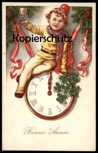 ALTE POSTKARTE BONNE ANNÉE ENFANT CHILD PROSIT NEUJAHR KIND UHR Mitternacht cpa Ansichtskarte AK postcard