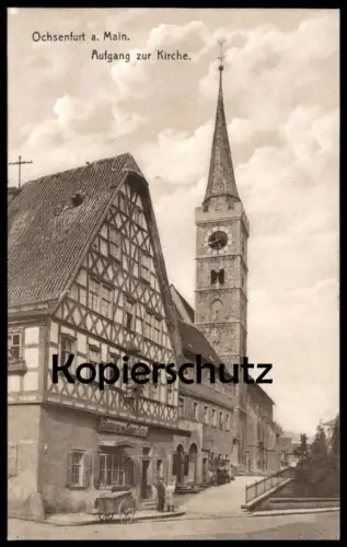 ALTE POSTKARTE OCHSENFURT AM MAIN BÄCKEREI SIMON FUCHS AUFGANG ZUR KIRCHE FACHWERK BAYERN Ansichtskarte AK cpa postcard