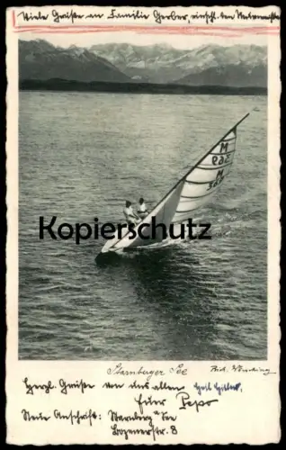 ALTE POSTKARTE SEGLER AUF DEM STARNBERGER SEE FOTOGRAF RICHARD WÖRSCHING 1935 STARNBERG Schiff ship bateau postcard cpa
