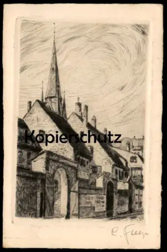 ALTE POSTKARTE FLENSBURG KLOSTERGANG ORIGINAL RADIERUNG HANDABZUG SIGNIERT CARL FLEEGE Ansichtskarte AK cpa postcard