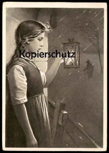 ALTE KÜNSTLER POSTKARTE LEUCHTEN MÜSSEN WIR LICHT LAMPE KIND MÄDCHEN META LÖWE child enfant Ansichtskarte cpa postcard