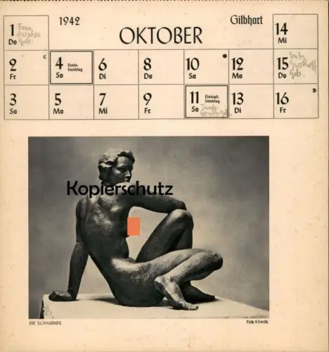 ALTE POSTKARTE FRITZ KLIMSCH 1942 DIE SCHAUENDE DEUTSCHE PLASTIK FRAUENAKT Bildhauer sculpteur sculptor AK cpa postcard