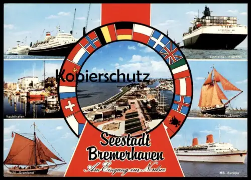 ÄLTERE POSTKARTE SEESTADT BREMERHAVEN CONTAINER FRACHTER LIVERPOOL DAY QUEEN ELIZABETH II Hafen port Ansichtskarte