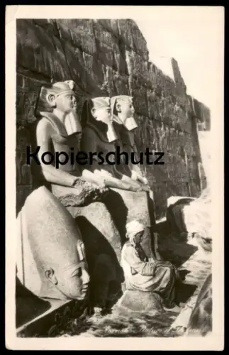 ALTE FOTO POSTKARTE KARNAK STATUES OF TEMPLE Ägypter Tracht traditional costume Tempel Statue Ägypten egypt cpa photo