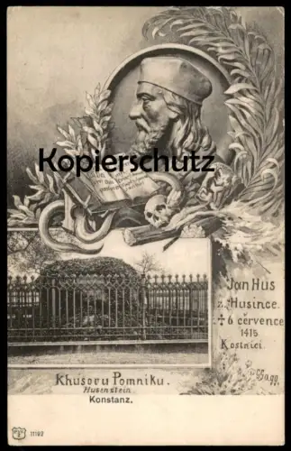 ALTE POSTKARTE KONSTANZ HUSENSTEIN Khusovu Pomniku Jan Hus Totenschädel Skull Teufel devil diable postcard cpa Kostnice