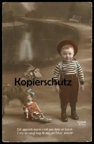 ALTE POSTKARTE JUNGE MIT SPIELZEUG ZIEGE STOFFTIER PUPPE MARIN AMIRAL MARINE ADMIRAL Kind child boy photo cpa AK