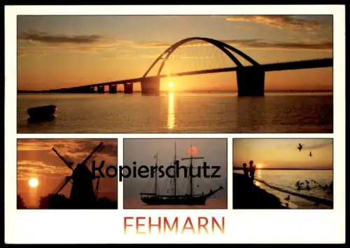 ÄLTERE POSTKARTE FEHMARN SONNENUNTERGANG SEGELSCHIFF FEHMARNSUNDBRÜCKE WINDMÜHLE mole moulin mill windmill AK postcard