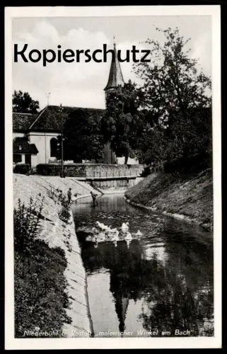 ALTE POSTKARTE NIEDERBÜHL BEI RASTATT MALERISCHER WINKEL AM BACH Schwan Schwäne Ansichtskarte cpa postcard AK
