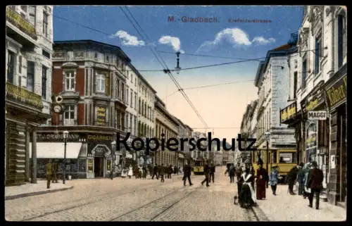 ALTE POSTKARTE M.-GLADBACH KREFELDERSTRASSE GESCHÄFT MAGGI CIGARREN STRASSENBAHN BERLITZ KÖLNER .. MÖNCHENGLADBACH AK