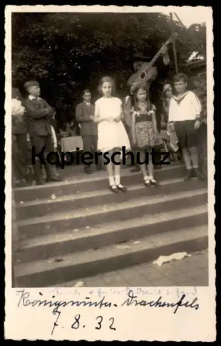 ALTE FOTO POSTKARTE DRACHENFELS KÖNIGSWINTER 1932 KINDER MÄDCHEN JUNGE GITARRE Photo an Burg Weckbecker Lehmen
