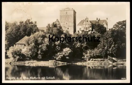 ALTE POSTKARTE ROGÄTZ AN DER ELBE KLUTTURM MIT SCHLOSS AK Ansichtskarte