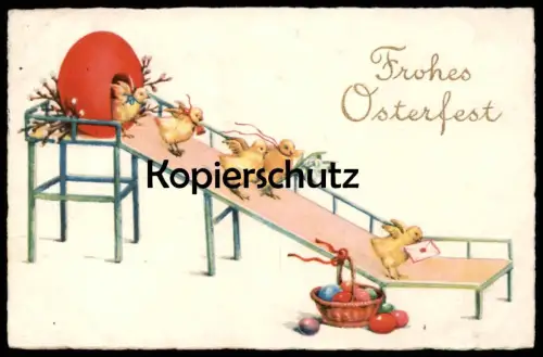 ALTE POSTKARTE FROHES OSTERFEST KÜKEN AUF RUTSCHE EIER BRIEF OSTEREI Ostern Easter poussin chick Ansichtskarte postcard