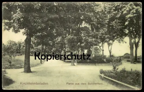 ALTE POSTKARTE KIRCHHEIMBOLANDEN PARTIE AUS DEM SCHILLERHAIN GEDENKSTEIN SCHILLER 1910 Ansichtskarte AK postcard cpa