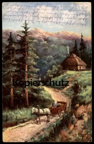 ALTE KÜNSTLER POSTKARTE BERGLANDSCHAFT FUHRWERK GRIGORIJ KAPUSTIN 1916 RUSSIA RUSSLAND Ansichtskarte AK cpa postcard