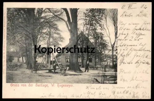 ALTE POSTKARTE OSNABRÜCK GRUSS VON DER GARTLAGE W. HAGEMEYER 1902 SPIELPLATZ SPIELGERÄT Ansichtskarte AK cpa postcard