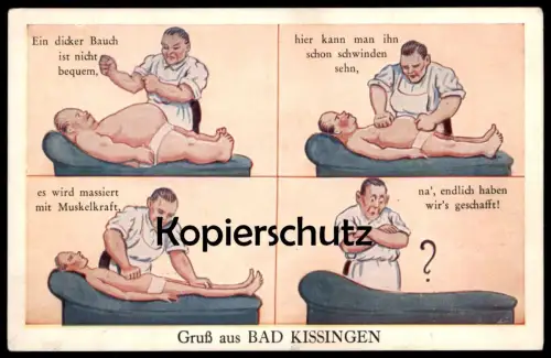 ALTE POSTKARTE GRUSS AUS BAD KISSINGEN DICKER BAUCH SCHWINDEN MUSKELKRAFT HUMOR belly Ansichtskarte AK cpa postcard