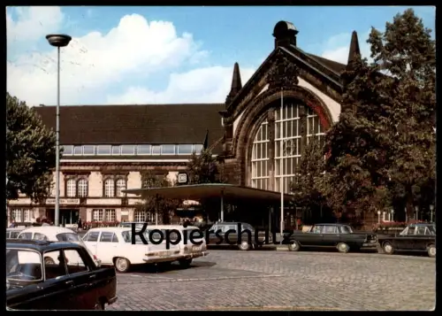ÄLTERE POSTKARTE OSNABRÜCK HAUPTBAHNHOF TAXI SCHWARZE TAXEN black cab Ansichtskarte postcard cpa AK