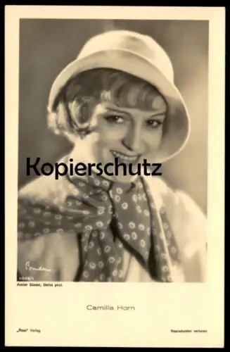 ALTE POSTKARTE CAMILLA HORN MIT HUT HALSTUCH FILM-SCHAUSPIELERIN ROSS VERLAG ATELIER BINDER BERLIN Kino AK postcard cpa