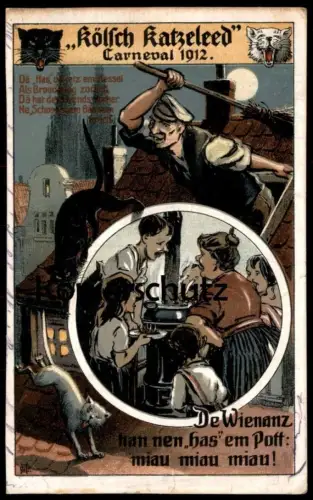 ALTE POSTKARTE KÖLN CARNEVAL 1912 KÖLSCH KATZELEED CÖLN KARNEVAL DE WIENANZ HAN NEN HAS EM POTT Katze Lied song cat chat