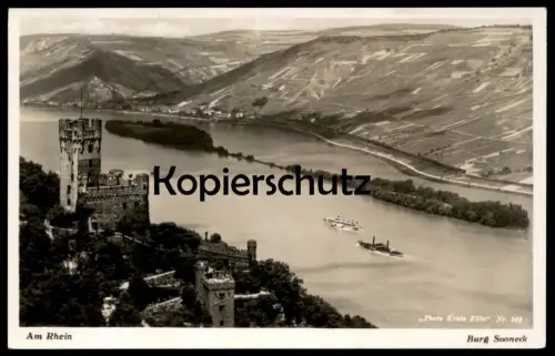ALTE POSTKARTE AM RHEIN BURG SONNECK NIEDERHEIMBACH SCHIFFE DAMPFER STEMPEL M.S. GRAF ZEPPELIN Ansichtskarte postcard