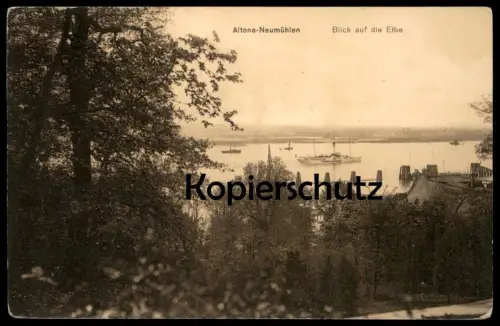 ALTE POSTKARTE ALTONA-NEUMÜHLEN BLICK AUF DIE ELBE RADDAMPFER DAMPFSCHIFF SCHIFF HAMBURG Ansichtskarte AK cpa postcard