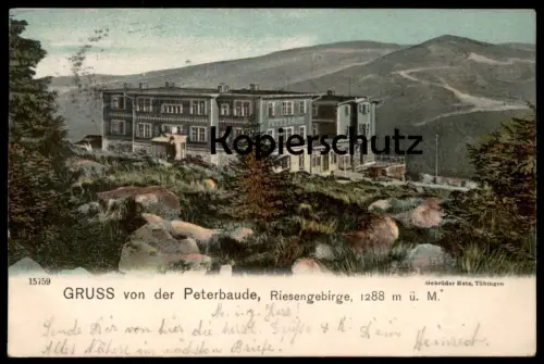 ALTE POSTKARTE GRUSS VON DER PETERBAUDE RIESENGEBIRGE PETROVKA KRKONOSE BÖHMEN Petrova bouda cpa postcard AK
