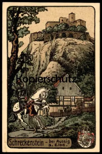 ALTE POSTKARTE SCHRECKENSTEIN AUSSIG AN DER ELBE RITTER USTI NAD LABEM STEINDRUCK STEINZEICHNUNG cpa postcard