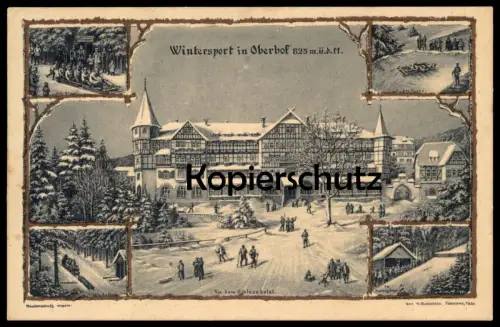 ALTE POSTKARTE WINTERSPORT IN OBERHOF BOB SLEIGH SCHLITTEN AM START IN DER KURVE ELEKTRISCHER AUFZUG SKISPRUNG Ski AK