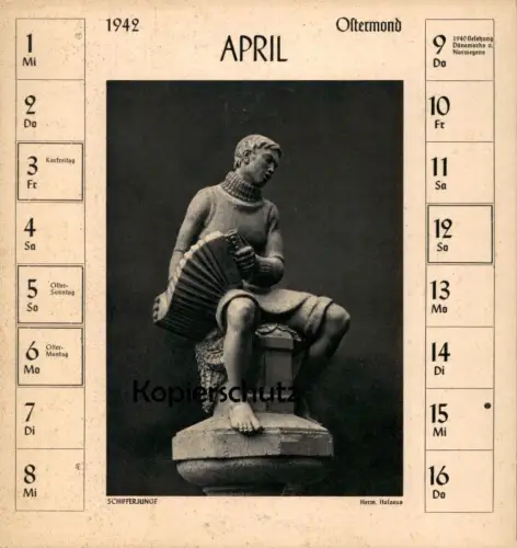 ALTE POSTKARTE HERMANN HOSAEUS SCHIFFERJUNGE DEUTSCHE PLASTIK 1942 Akkordeon Bildhauer sculpteur sculptor Ansichtskarte
