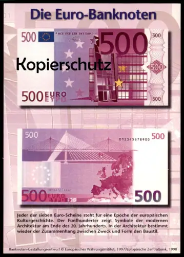 ÄLTERE POSTKARTE 500 EURO BANKNOTE EZB GELDSCHEIN ARCHITEKTUR architecture money postcard cpa