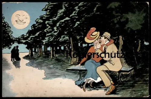 ALTE POSTKARTE KÜSSENDES LIEBESPAAR KISSING COUPLE MOND Kuss moon erotic Stempel Charlottenburg Berlin cpa postcard