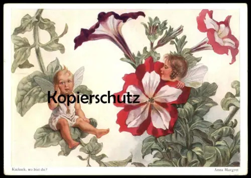 ALTE POSTKARTE KUCKUCK WO BIST DU ENGEL ELFE BLUME PHANTASIE KIND ANNA MARGRET elf angel fantasy Ansichtskarte postcard