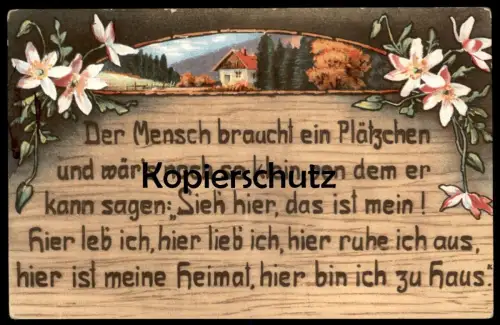ALTE KÜNSTLER POSTKARTE BLUMEN SPRUCH WILLY BÖHME HEIMAT HEIM GLÜCK PLATZ HAUS ZUHAUSE HOLZBRANDMALEREI postcard AK