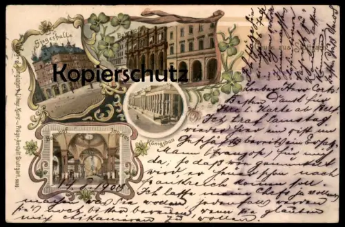 ALTE LITHO POSTKARTE GRUSS AUS STUTTGART SIEGESHALLE BAHNHOF INNERES KÖNIGSBAU 1900 Ansichtskarte AK cpa postcard