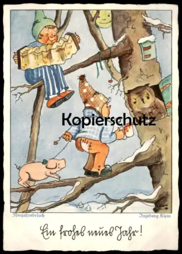 ALTE POSTKARTE ZWERGE EULE SCHWEIN EIN FROHES NEUES JAHR Owl hibou Zwerg Neujahr new year bonne année dwarf midget AK