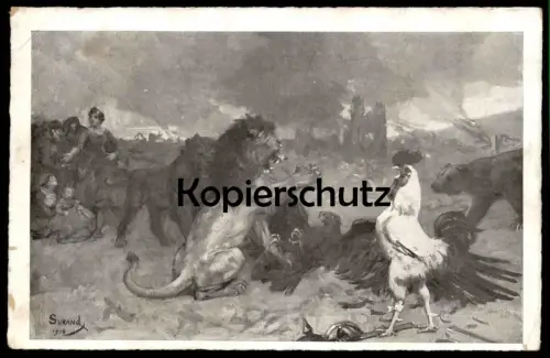 ALTE POSTKARTE LÖWE HAHN BÄR ADLER UNION ENTENTE FRANKREICH ENGLAND RUSSLAND lion bear rooster Tier animal postcard cpa