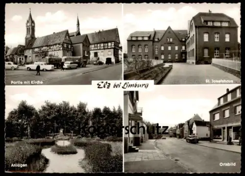 ÄLTERE POSTKARTE ELZ BEI LIMBURG ST. JOSEFSHAUS ORTSBILD ANLAGEN PARTIE MIT KIRCHE WESTERWALD Ansichtskarte AK postcard