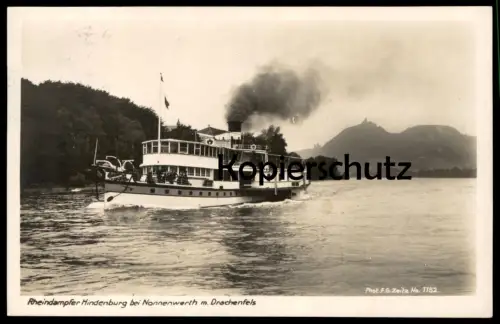 ALTE POSTKARTE RHEINDAMPFER HINDENBURG BEI NONNENWERTH DRACHENFELS KÖLN DÜSSELDORFER RHEINDAMPFSCHIFFAHRT RHEIN Schiff