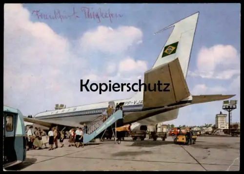 ÄLTERE POSTKARTE FLUGHAFEN FRANKFURT AM MAIN ABFERTIGUNG VARIG BRASILIEN Flugzeug Airport Airplane Aircraft Brazil cpa