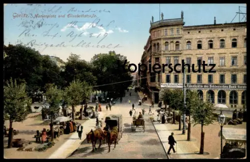 ALTE POSTKARTE GÖRLITZ MARIENPLATZ UND ELISABETHSTRASSE 1914 SCHLESISCHER BANKVEREIN Zgorzelec Zhorjelc Ansichtskarte